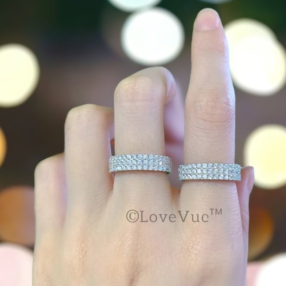 1.5mm Diamond Three Row Brilliant Cut Full Eternity Wedding Ring Band - Picture 8 of 16